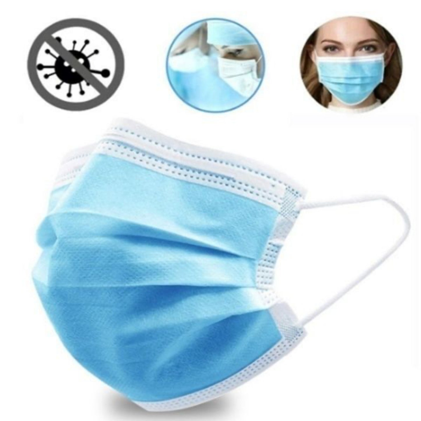 100x Disposable SURGICAL MASKS Face Guard Dust Mouth 3 Ply Air Purifying