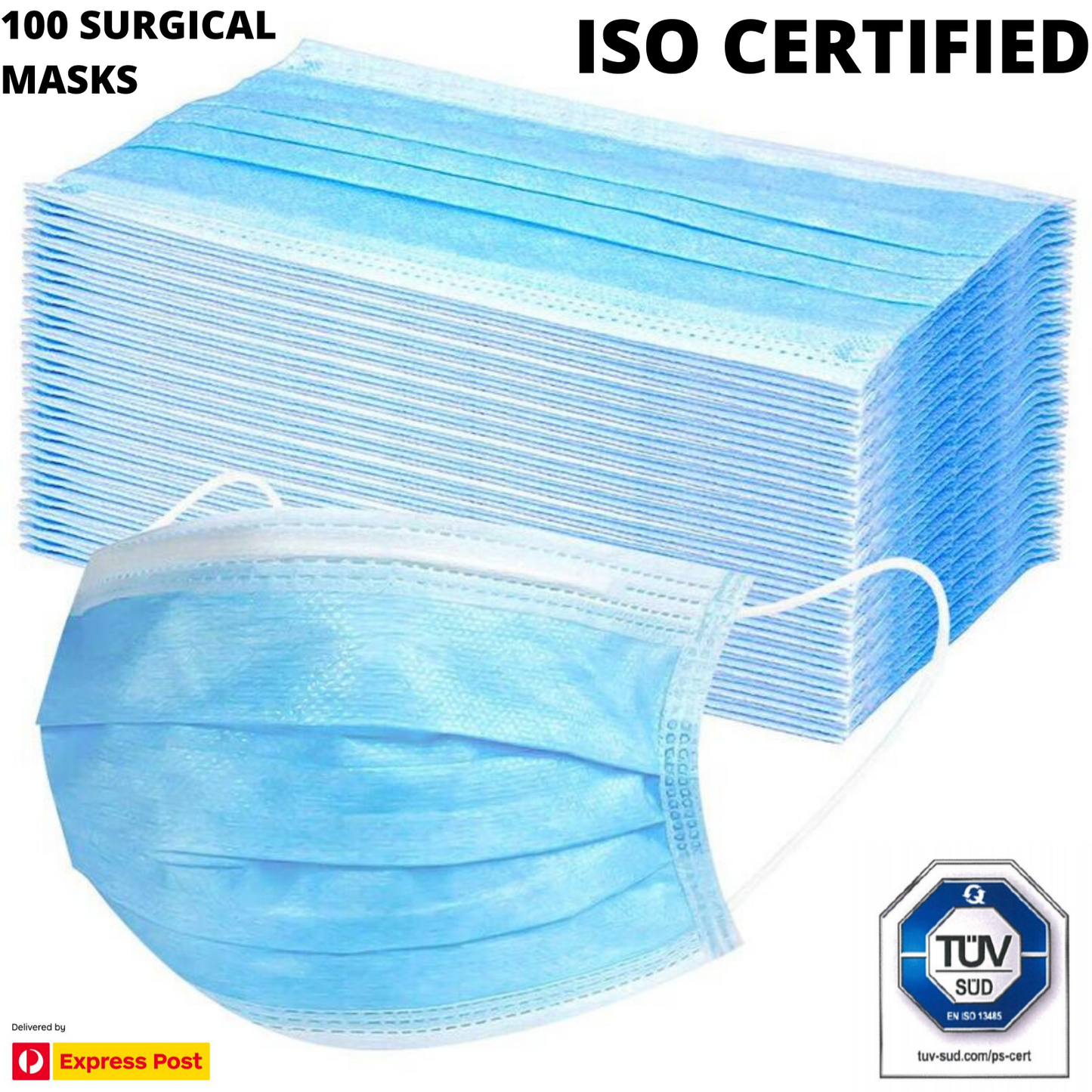 100x Disposable SURGICAL MASKS Face Guard Dust Mouth 3 Ply Air Purifying