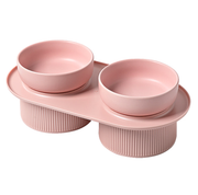 24x Ribbed Ceramic Double Pet Bowl 3pc Set - White